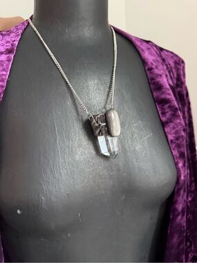 Clear quartz  Crystal Point Pendant Necklace obsidian jewelry for protection